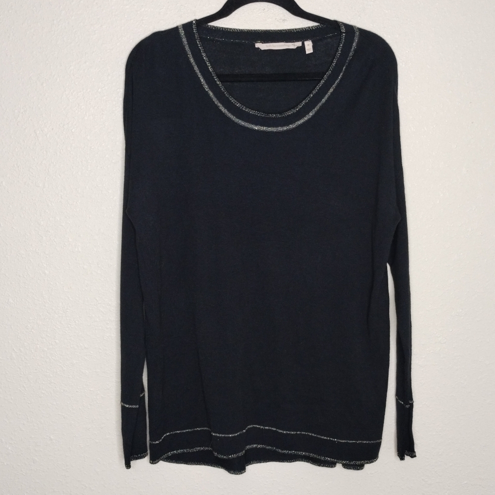Soft Surroundings Black Sweater with Contrast Details Women's Size Medium